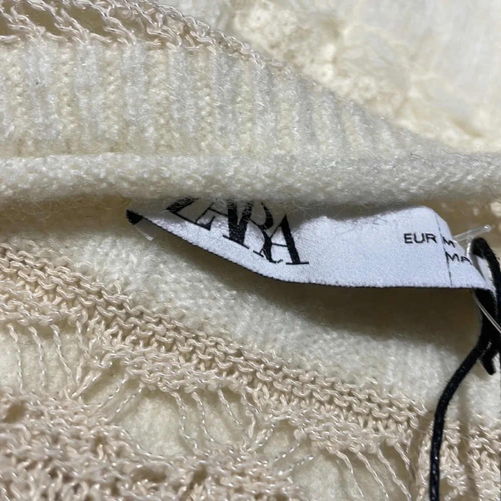 NWT ZARA COMBINATION POINTELLE VEST Sweater Top Super Oversize M Ivory